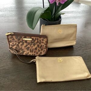 Michael Kors Gold and Leopard Print Clutch Trio